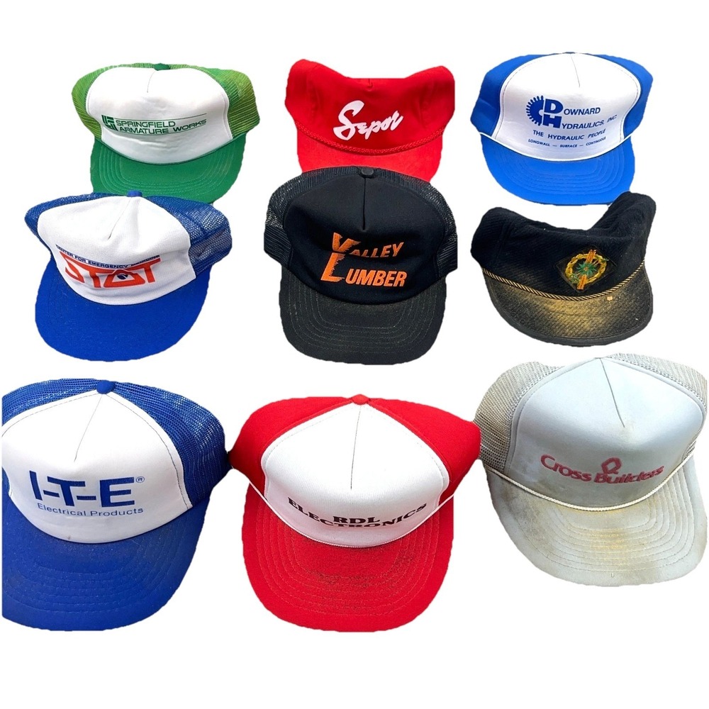 Vintage Trucker Hat Cap Lot Snap Back 80s 90s USA Advertising Logos Mesh CD2